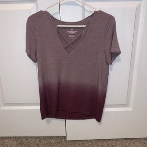 Burgundy faded to white striped t shirt